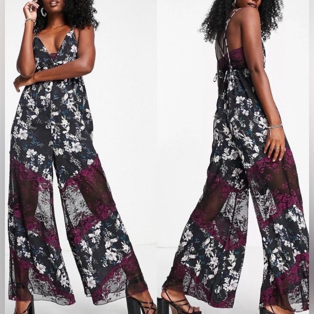 Free People Love Letter Floral Jumpsuit Midnight NWT Small